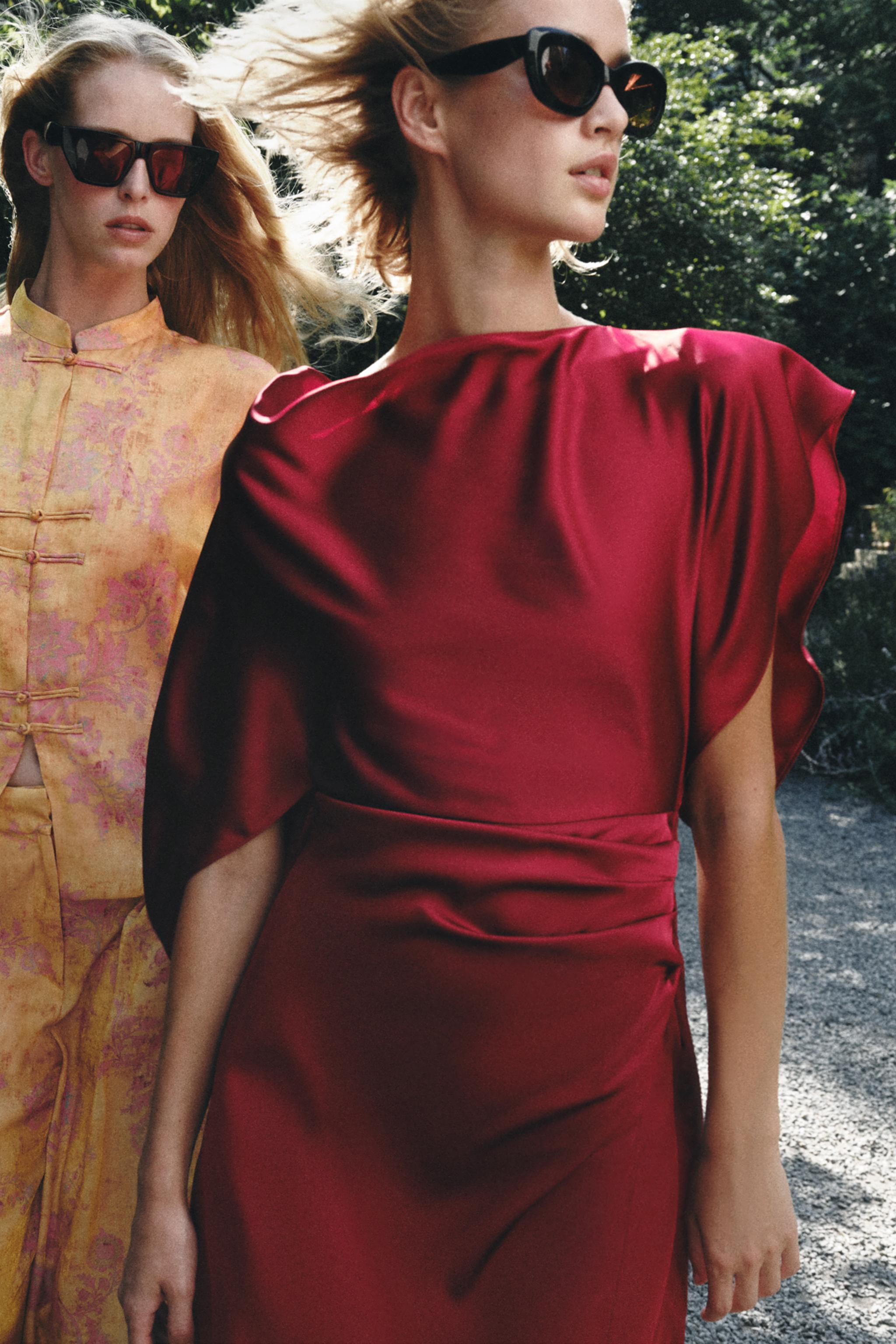 SATIN EFFECT CAPE MIDI DRESS